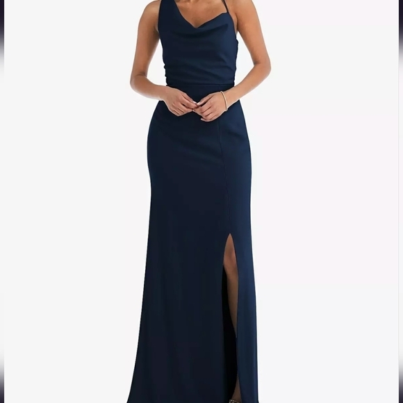After Six One-Shoulder Draped Cowl-Neck Maxi Dress in Midnight Navy Size 2 - Picture 1 of 11